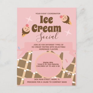Retro Ijsje Kegel Sociale Flyers Uitnodiging Roze