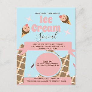 Retro ijsje kegel sociale flyers uitnodiging roze