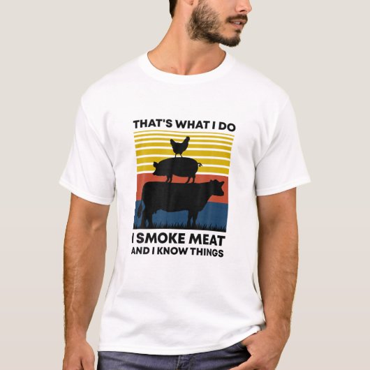 Retro ik rok vlees en ken dingen grappig BBQ Pitma T-shirt (Voorkant)