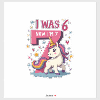 Retro Ik Was 6 Nu Ben Ik 7 Eenhoorn Verjaardagsmei Sticker