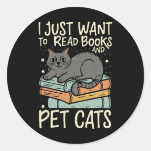 Retro Ik wil alleen maar boeken lezen en katten ka Ronde Sticker