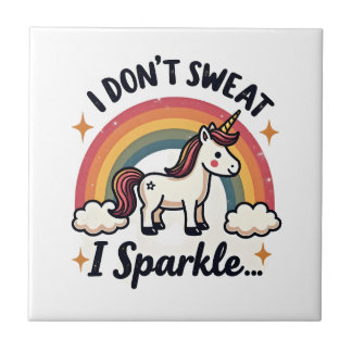 Retro Ik Zweet Niet Ik Fonkel Eenhoorn Regenboog P Tegeltje