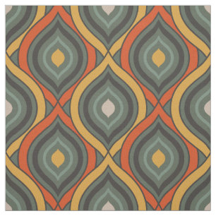 Retro Ikat Groen Sinaasappel Goud Patroon Stof