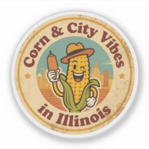 Retro Illinois Badge_ Maïs met Chicago Silhouet Sticker