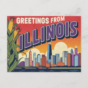 Retro Illinois Chicago Silhouette Maïs Groeten Briefkaart