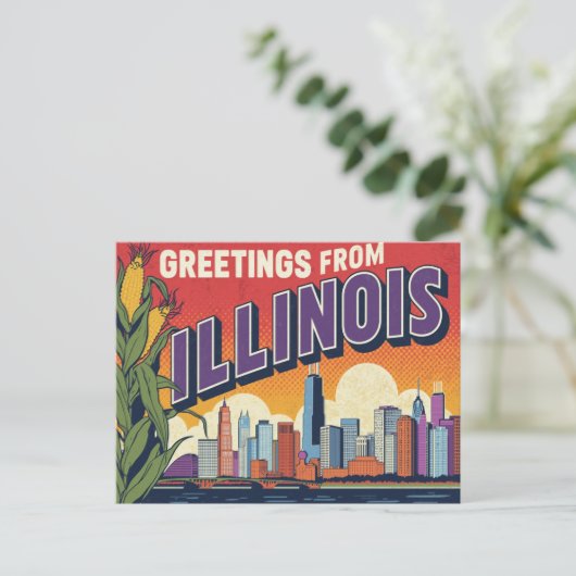 Retro Illinois Chicago Skyline Corn Greetings Briefkaart (Staand voorkant)