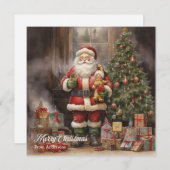 Retro-illustratie Kerstman en kerstboom Feestdagenkaart (Voorkant / Achterkant)