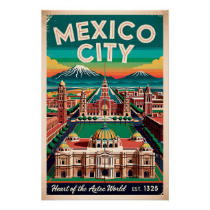 Retro Illustratie van Mexico-Stad Reizen Perfect Poster
