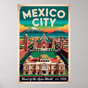 Retro Illustratie van Mexico-Stad Reizen Poster