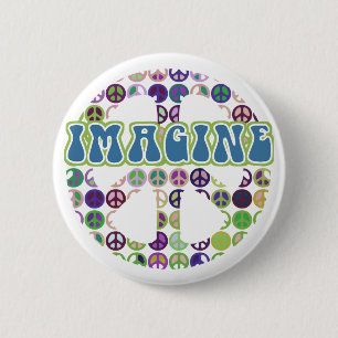 Retro Imagine Peace Buttonnen Ronde Button 5,7 Cm