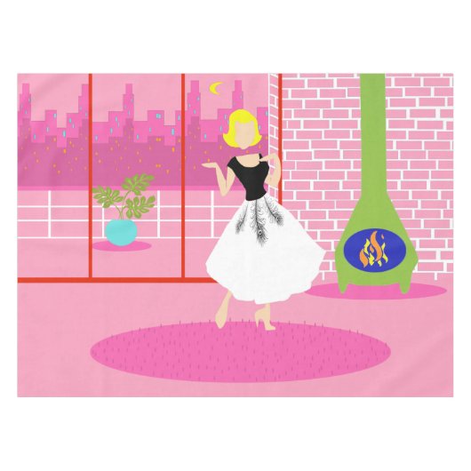 Retro in de roze tablet tafelkleed (Voorkant (Horizontaal))