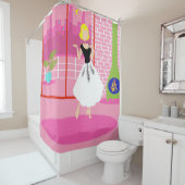 Retro in het roze gordijn van de douche (In situ)
