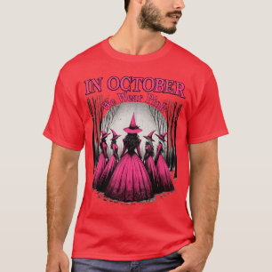 Retro in oktober dragen we roze heks borstkanker t-shirt