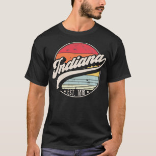 Retro Indiana Thuisstaat IN Cool 70s Stijl Zonsond T-shirt