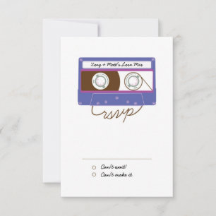 Retro Indie Mixtape Bruiloft (Paarse/Blauw) RSVP Kaartje
