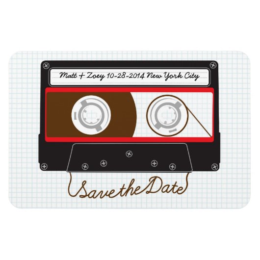 Retro Indie Mixtape Bruiloft Rood, Zwart & Wit Magneet (Horizontaal)