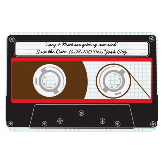 Retro Indie Mixtape Bruiloft Rood, Zwart & Wit Magneet (Horizontaal)