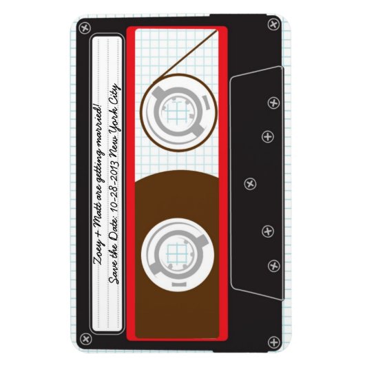Retro Indie Mixtape Bruiloft Rood, Zwart & Wit Magneet (Verticaal)