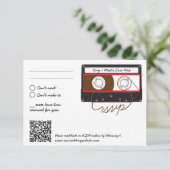 Retro Indie Mixtape Bruiloft Rood, Zwart & Wit RSVP Kaartje (Staand voorkant)