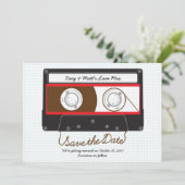 Retro Indie Mixtape Bruiloft Rood, Zwart & Wit Save The Date (Staand voorkant)