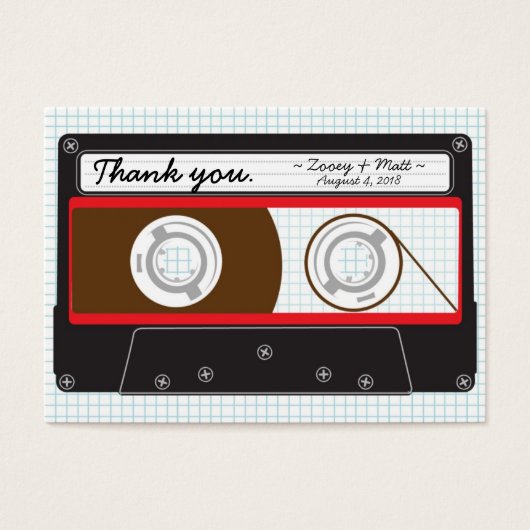 Retro Indie Mixtape Bruiloft Rood, Zwart & Wit Visitekaartjes (Voorkant)