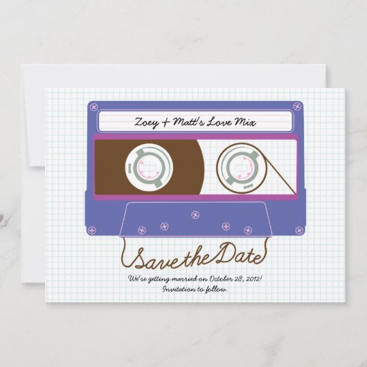 Retro Indie Mixtape Paarse / Blauw De datum opslaa Save The Date (Voorkant)