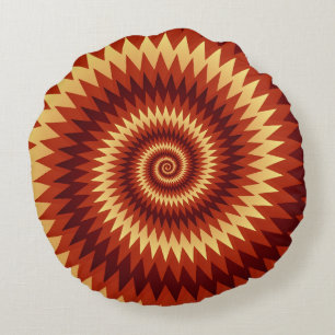 Retro Inferno Spiraal Kunst – Hypnotische Geometri Rond Kussen