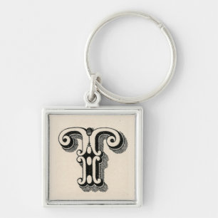 Retro Initiaal Letter T Monogram Sleutelhanger
