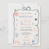 Retro initialen lint geïllustreerde foto bruiloft kaart (Voorkant)