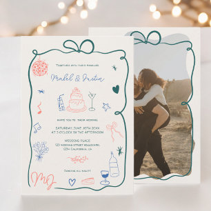 Retro initialen lint geïllustreerde foto bruiloft kaart