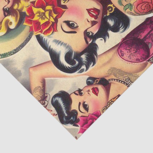 Retro Inked Meisjes Tissuepapier (Detail)