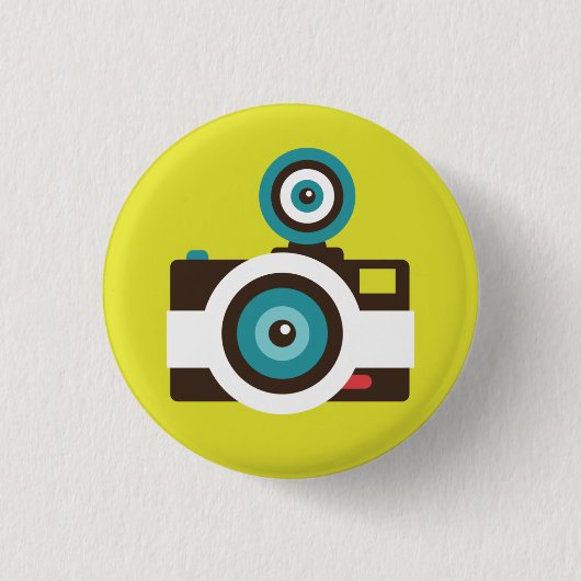 Retro Instant Camera (wit / bruin) Flair Button (Voorkant)