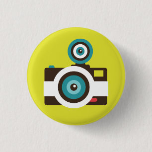 Retro Instant Camera (wit / bruin) Flair Button