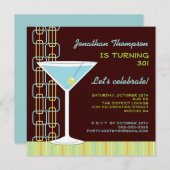 Rétro invitation bleue de fête d'anniversaire de (Devant / Derrière)