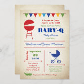 Rétro invitation de baby shower de Bébé-q (Devant / Derrière)