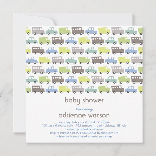 Rétro invitation de baby shower de transport de (Devant)