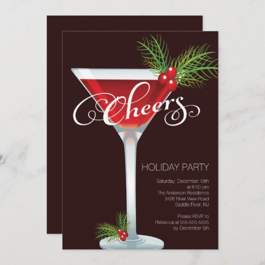 Rétro invitation de cocktail de vacances (Devant / Derrière)