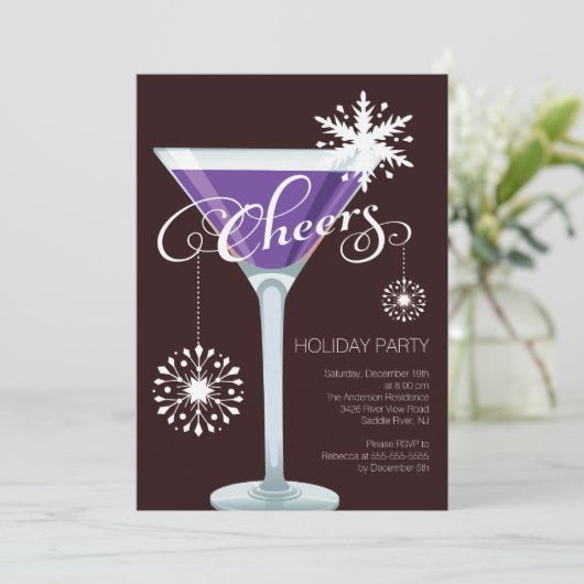 Rétro invitation de cocktail de vacances de flocon (Debout devant)