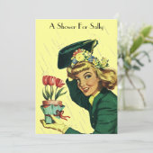 Rétro invitation de faire-part de partie de douche (Debout devant)