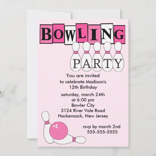 Rétro invitation de fête d'anniversaire de bowling (Devant)