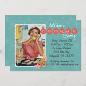 Rétro invitation de fête de vacances d'échange de (Devant / Derrière)