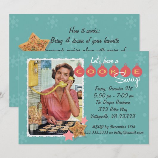 Rétro invitation de fête de vacances d'échange de (Devant / Derrière)