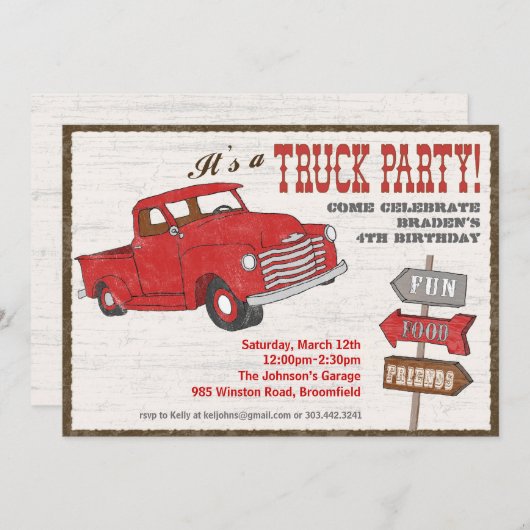 Rétro invitation de partie de camion (Devant / Derrière)