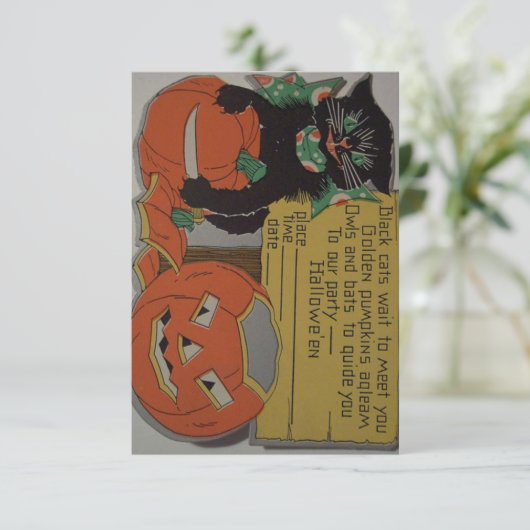 Rétro invitation de partie de Halloween de chat (Debout devant)