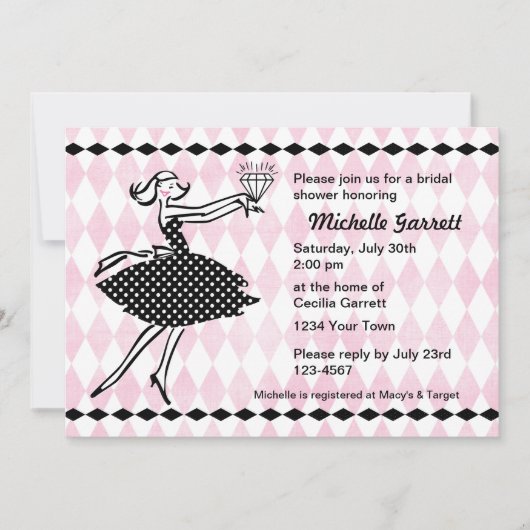 Rétro invitation engagée de la Fête de la mariée (Devant)