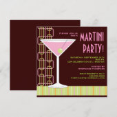 Rétro invitation rose de cocktail de Martini (Devant / Derrière)
