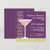 Rétro invitation rose de fête d'anniversaire de (Devant / Derrière)