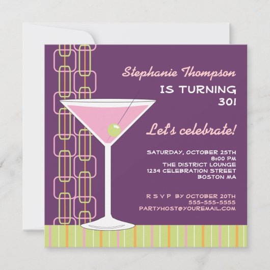 Rétro invitation rose de fête d'anniversaire de (Devant)
