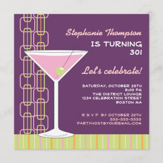 Rétro invitation rose de fête d'anniversaire de