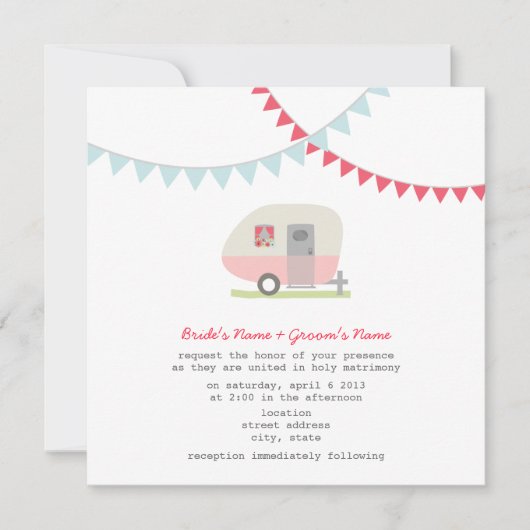 Rétro invitation rose de mariage de remorque (Devant)